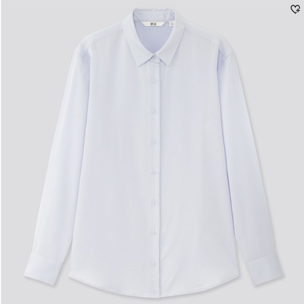 Uniqlo Women Rayon Long-Sleeve Blouse - Light Blue